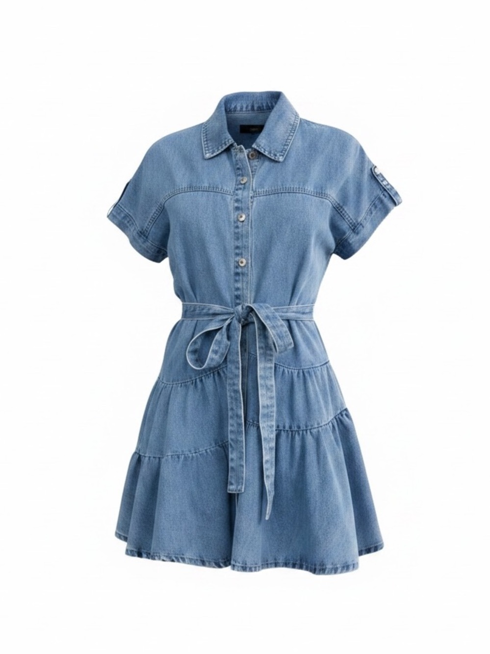 217. Light Blue Denim Shirt Dress with Tie Waist - Picture 4 of 5